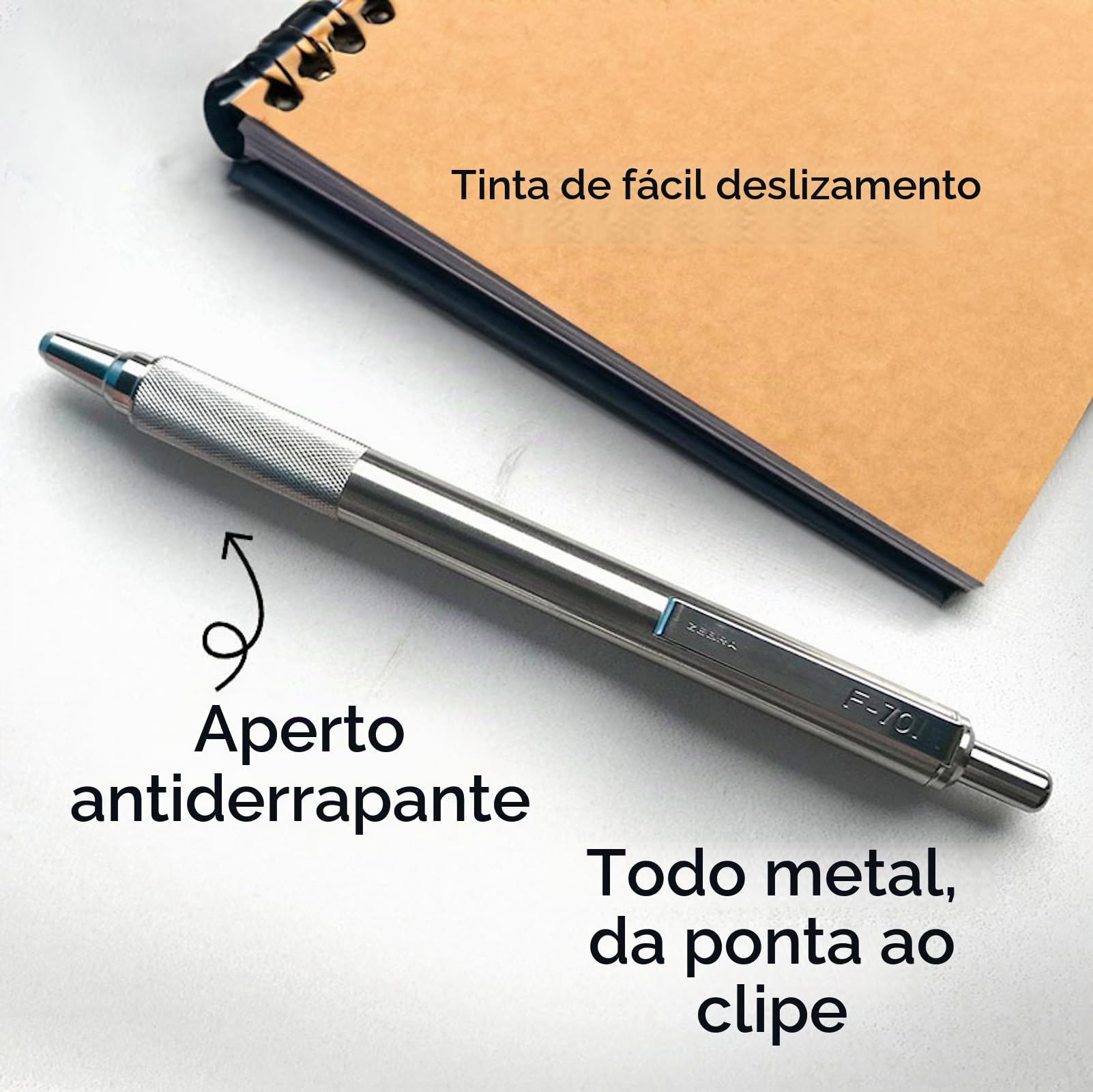 pen[バッカス] Zebra Pen Caneta esferográfica retrátil de aço inoxidável F-701